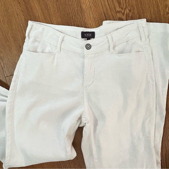 NYDJ Stretch Linen White 5-pocket Straight Leg Pants Style #MAKB2219 Size 4 - Picture 3 of 11